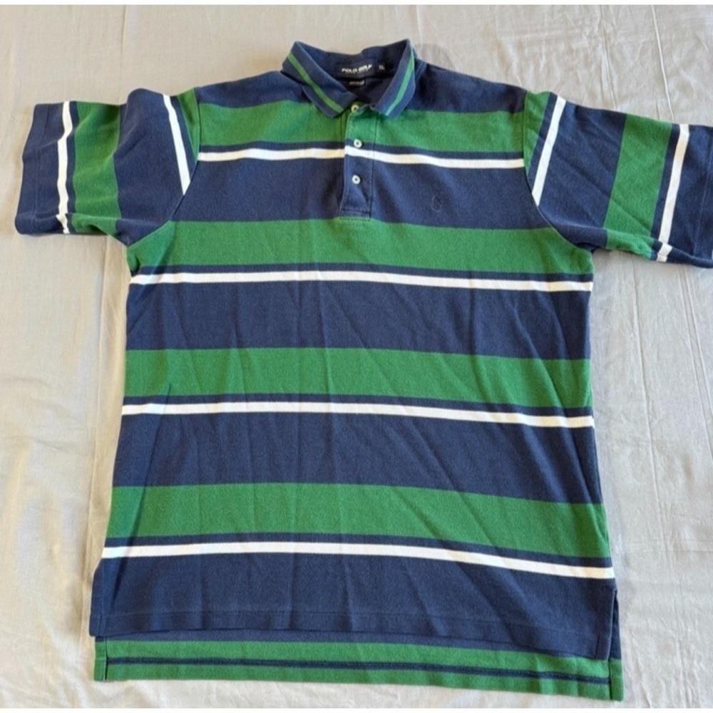 Polo Golf Ralph Lauren Shirt XL Mens Short Sleeve Cotton Wide Strips Blue Green